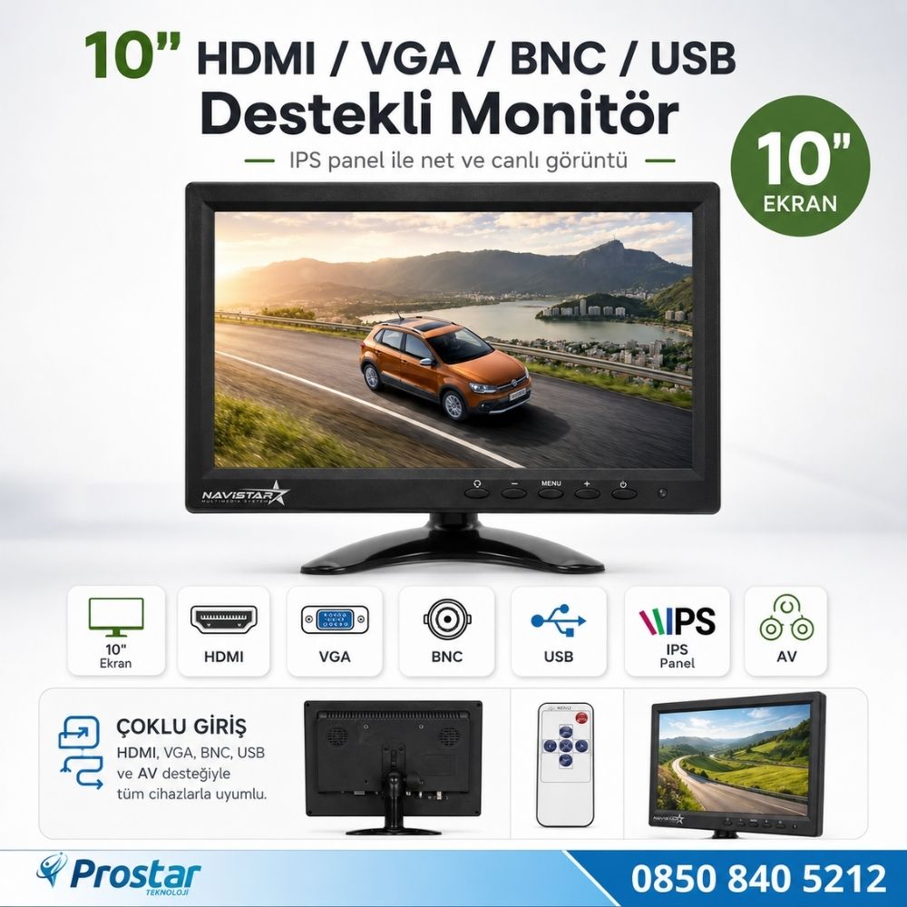 10.1" Büyük Ekranlı Hdmi Vga Bnc Av Usb Girişli Monitör