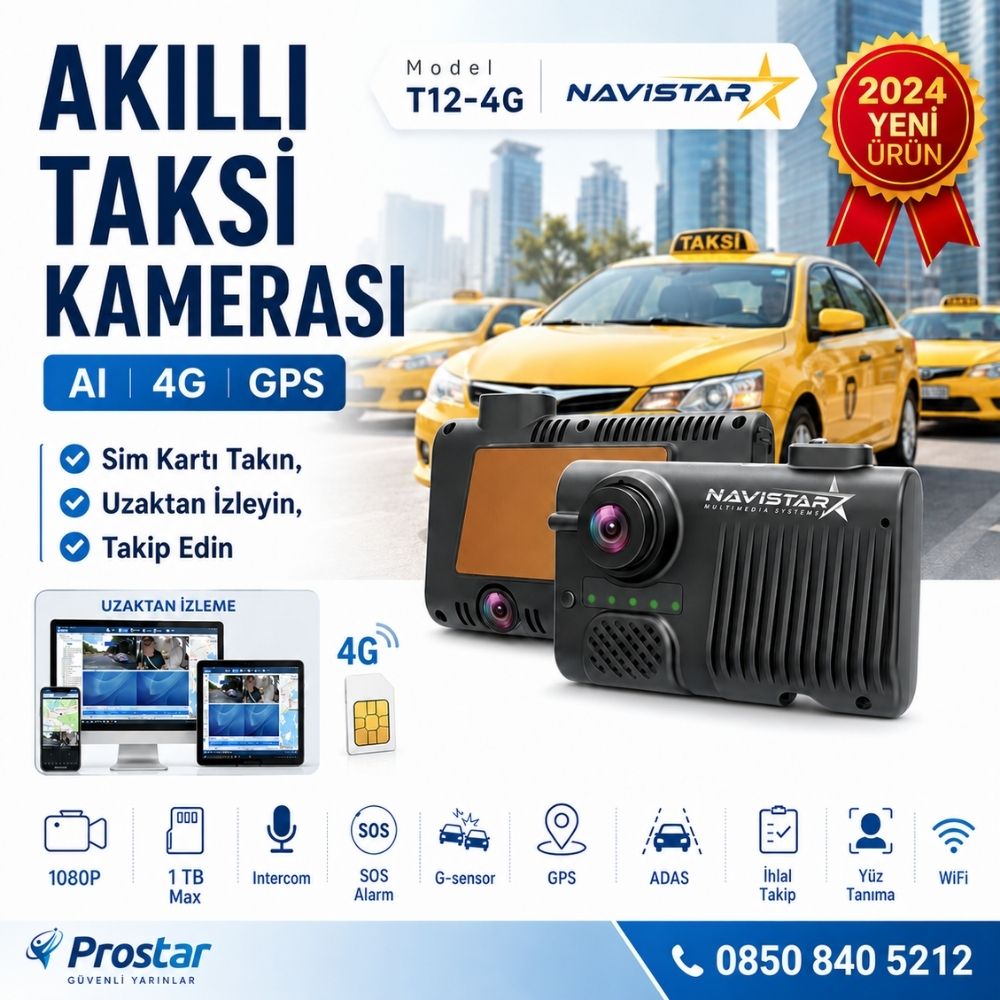 Uzaktan izlemeli 2 Kameralı Wifi GPS 4G Yapay Zeka destekli Akıllı Dashcam Taksi Kamera Sistemi