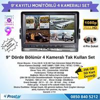 9 Inç Dörde Bölünür Kayıtlı 256Gb Sd Destekli 4 Kameralı 720P Ahd 4 Pin Soketli Tak Kullan Kamera Seti