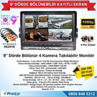 9 inç Kayıtlı Dörde Bölünür Monitör 256Gb Sd Destekli 4 Kamera Takılabilir 4 Pin Soketli