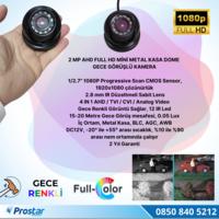 Araçlar Için Mini Metal Dome 2 Mp Full Hd Gece Renkli Görüşlü Kamera Geniş Açılı