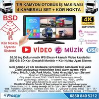 Tır ve Kamyon 10.36" Dokunmatik 4 kameralı 256 GB Destekli Kör Nokta Uyarı Sistemli Kamera Seti