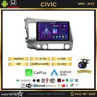 Honda Civic 2005-2012 Model 2GB + 64GB Android 13 Kablosuz Carplay Navigasyon Multimedya Sistemi 