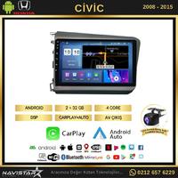 Honda Civic  2008-2015 Model 2GB + 64GB Android 13 Kablosuz Carplay Navigasyon Multimedya Sistemi 