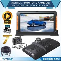 Kayıtlı 7 inç Monitör 2 Kameralı Dashcam 256 GB Destekli 15 Metre Kablolu Pratik Set