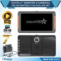 Kayıtlı 7 inç Monitör 2 Kameralı Dashcam 256 GB Destekli 15 Metre Kablolu Pratik Set