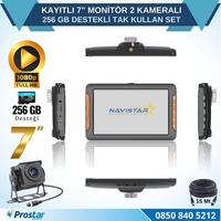 Kayıtlı 7 inç Monitör 2 Kameralı Dashcam 256 GB Destekli 15 Metre Kablolu Pratik Set