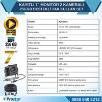 Kayıtlı 7 inç Monitör 2 Kameralı Dashcam 256 GB Destekli 15 Metre Kablolu Pratik Set