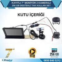 Kayıtlı 7 inç Monitör 2 Kameralı Dashcam 256 GB Destekli 15 Metre Kablolu Pratik Set