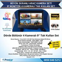 Kayıtlı 9" Monitörlü Ahd 1080P 4 Kameralı 256Gb Sd Destekli 4Pin Tak Kullan Kamera Seti