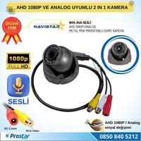 Mikrofonlu AHD 1080P ve Analog Pal Dönüşümlü Gece Görüşlü Mini Metal Dome Araç Kamerası