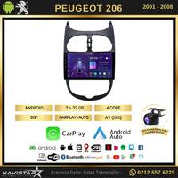 Peugeot 206  2001-2008 Model 2GB + 64GB Android 13 Kablosuz Carplay Navigasyon Multimedya Sistemi 