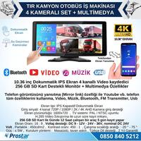 Tır Ve Kamyon 10.36" Dokunmatik Ekranlı 4 Kameralı Kayıtlı Video Müzik Telefon Ekran Yansıtma Özellikli Tak Kullan Kamera Seti