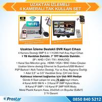 Uzaktan izlemeli 4 Kameralı Wifi 1 Tb Harddisk 7 Inç Ekranlı Araç Kamera Seti