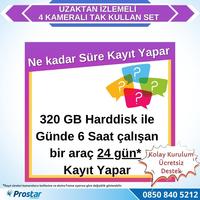 Uzaktan izlemeli 4 Kameralı Wifi 4G 320 Gb Harddisk 7 Inç Ekranlı Araç Kamera Seti