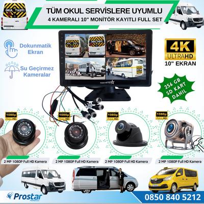 256 Gb Sd Dahil Kayıtlı 4 Kameralı 10 Inç Dokunmatik Ekranlı Servis Okul Kamera Seti