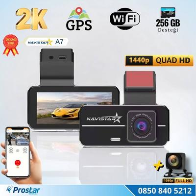 A7 Wifi + GPS 2K Çift Kameralı 170° Geniş Açı Lens Gece Görüşlü Akıllı Araç içi Kamera + 1080P Arka Kamera