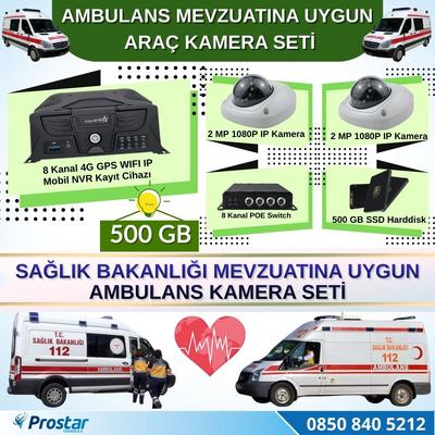 Ambulans Yönetmeliğine Uygun 2 Kameralı 8 Kanal Mobil NVR 500 GB Tak Kullan Set