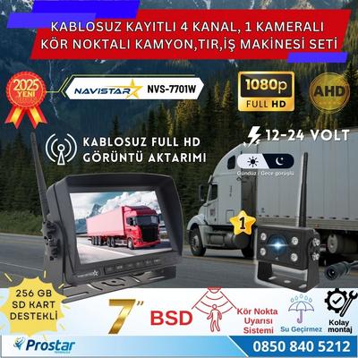 Kablosuz Kameralı 7 inç Kayıtlı Monitör Full HD BSD Kör Nokta Uyarı Sistemli Tak Kullan Kamera Seti