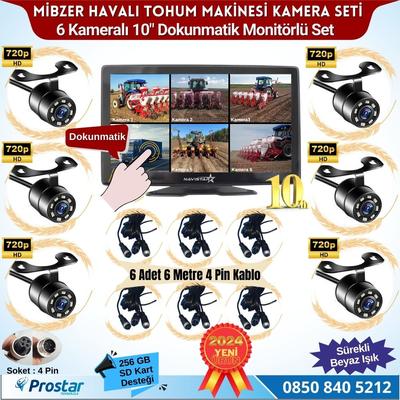 Mibzer için 6 Kameralı 10 inç Dokunmatik Monitör Altıya Bölen Kayıtlı 256 Gb Sd Kart Destekli