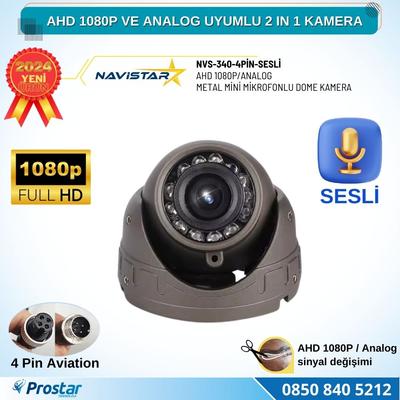 Mikrofonlu AHD 1080P ve Analog Pal Dönüşümlü Gece Görüşlü 4 Pin Mini Metal Dome Araç Kamerası