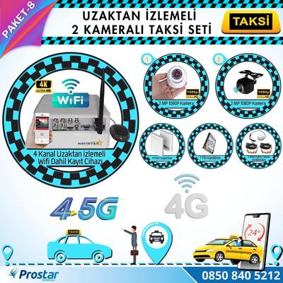 Taksi Kamera Seti 8 Uzaktan Izlemeli 2 Kameralı Wifi 4G 1 Tb Harddisk Dahil