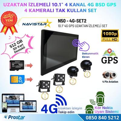 Uzaktan izlemeli 10 inç 4 Kanal 4G GPS BSD Kör Nokta Uyarı Sistemli IR Led Kameralı Profesyonel Araç Kamera Seti